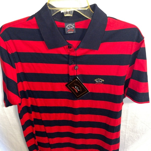 Paul & Shark Tops - Paul & Shark Polo Shirt Women’s XXL 2XL Red Blue Striped Short Sleeve NWT